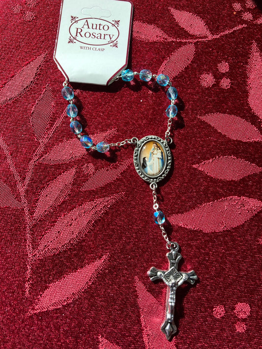 Mary of Good Success Aqua Bead Auto Rosary